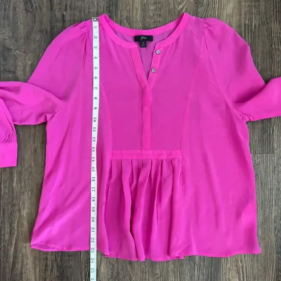 J. Crew Silk Pleated Popover Blouse in Fuchsia Pink Size Medium - Picture 8 of 9